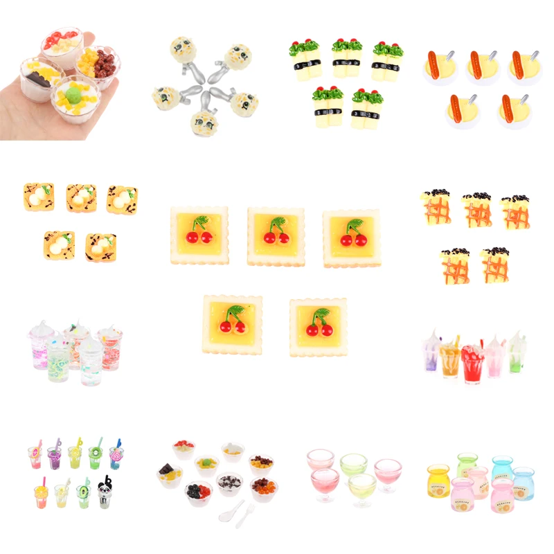 1/12 Dollhouse Minyatür Gıda Simülasyon Ekmek, Meyve Suyu, Puding, Çikolatalı Dondurma, Süt Çay, Mini Gıda İçecekler Bebek Evi Dekor
