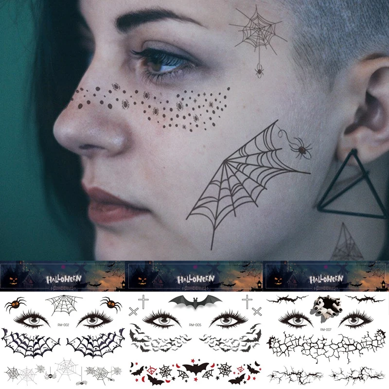 1 ADET Su Geçirmez Cadılar Bayramı Geçici Dövme Stickere Yüz Makyaj Terör Örümcek Kanlı Yara İzi Tasarım DIY Sahte Dövme Etiket