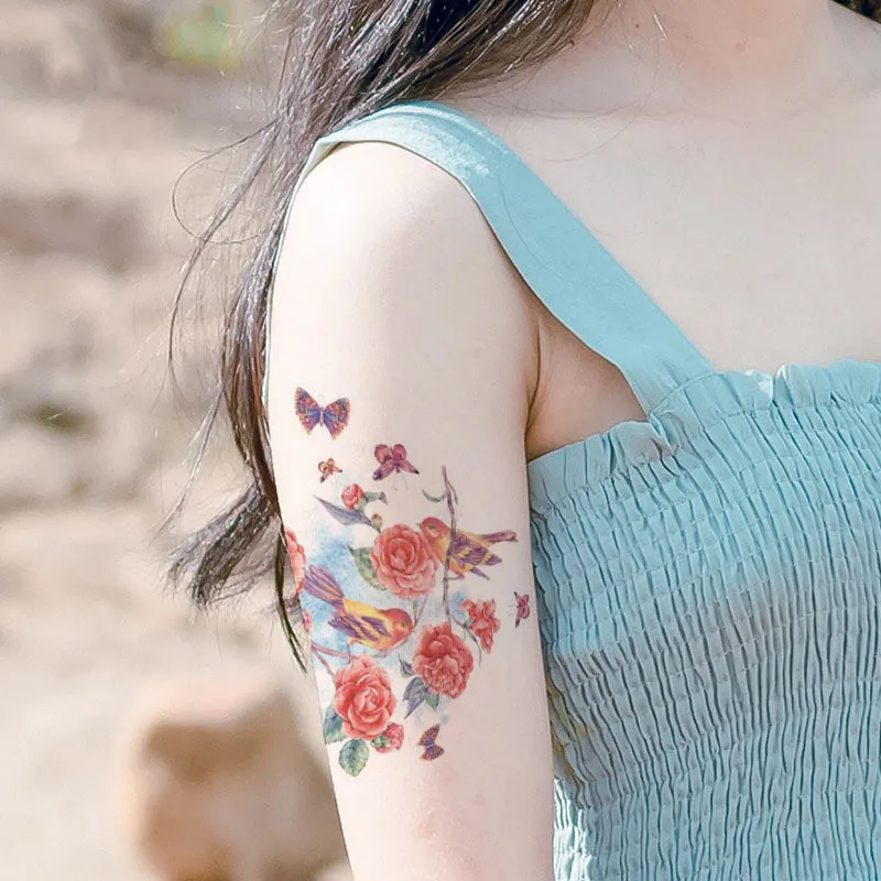 1 Adet Suluboya Geçici Dövme Kadınlar için Yusufçuk Kuşlar Çiçek Vücut Sanatı Dövmeler Su Geçirmez Sahte DIY Boyama Dövmeler Sticker 2