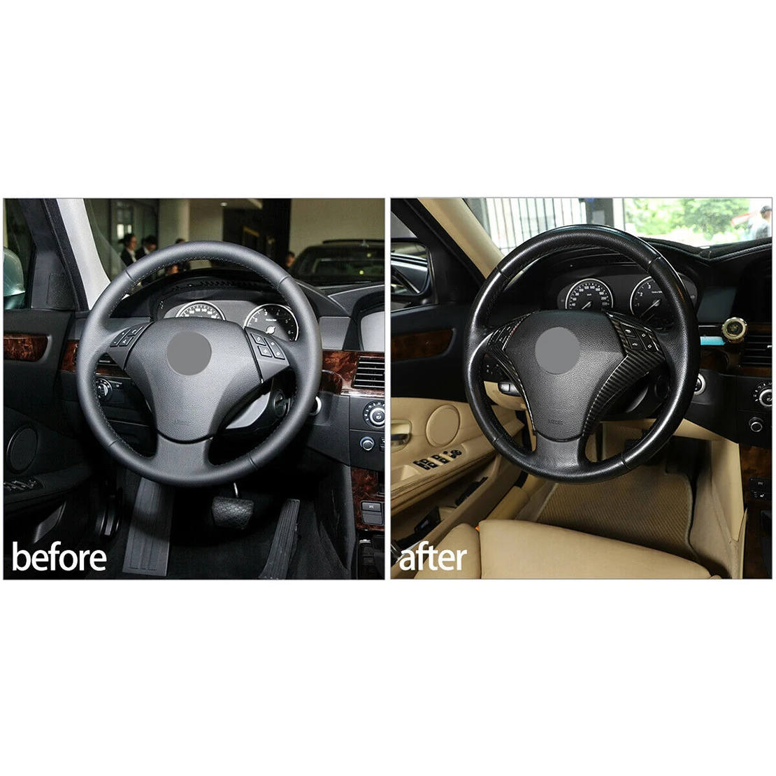 1 Çift Araba direksiyon düğme kapağı Trim Çerçeve Karbon Fiber Stil Fit BMW 5 Serisi İçin E60 E61 2003-2006 2007 2008 2009 2010 4