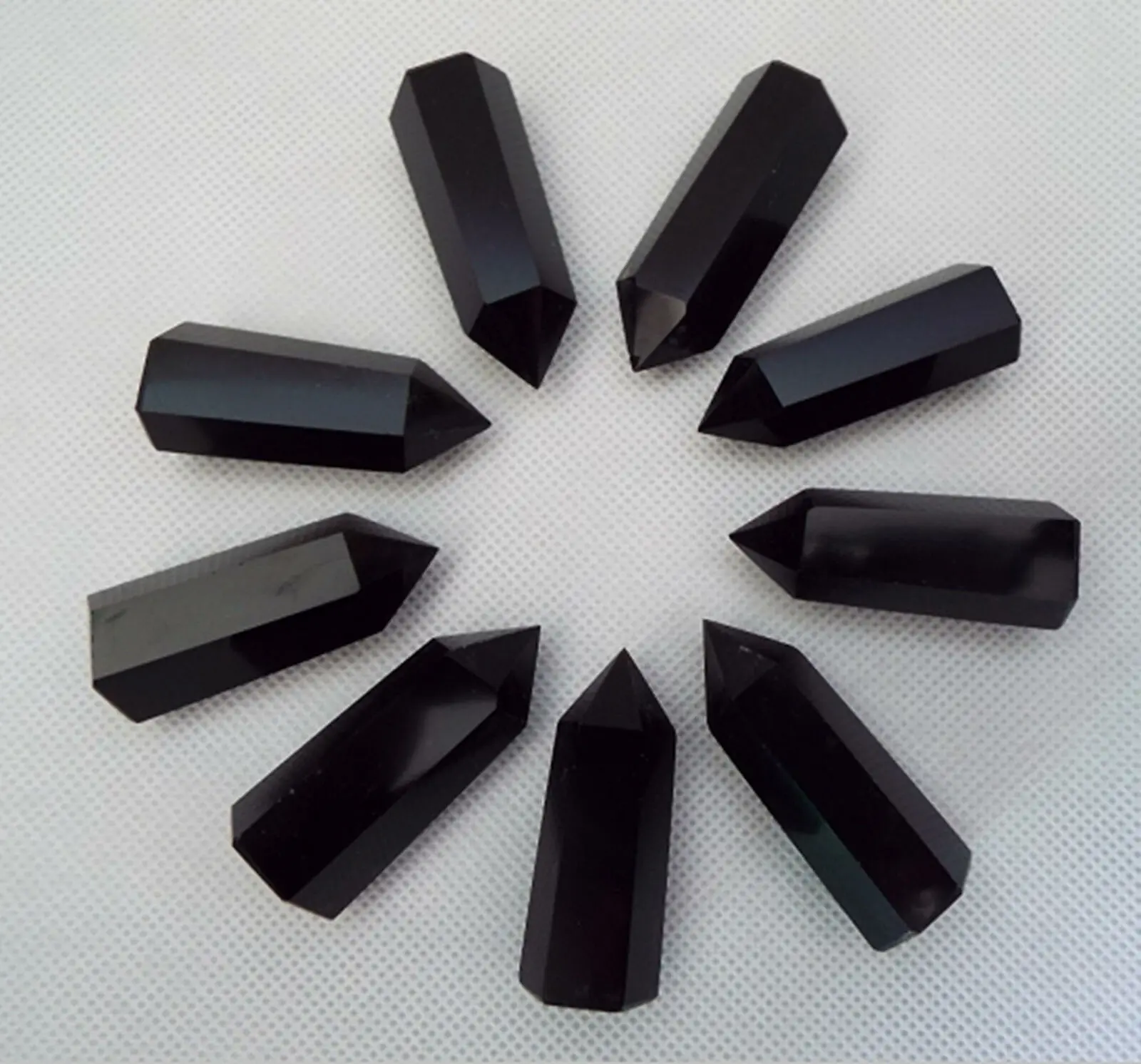 10 Adet / grup Doğal Obsidyen Siyah Kuvars Kristal Taş Noktası Şifa Değnek Dikilitaş