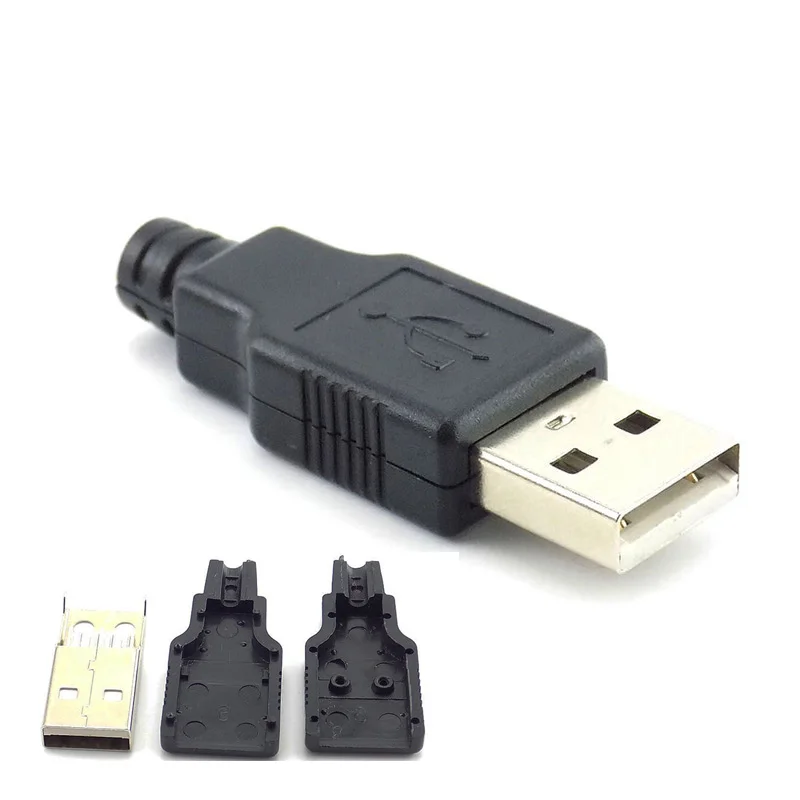 10 adet Mini Tip A Erkek 2.0 USB 4 Pin Fiş soketli konnektör Siyah Plastik Kapaklı Lehim Tipi DIY Bağlayıcı 3 in 1