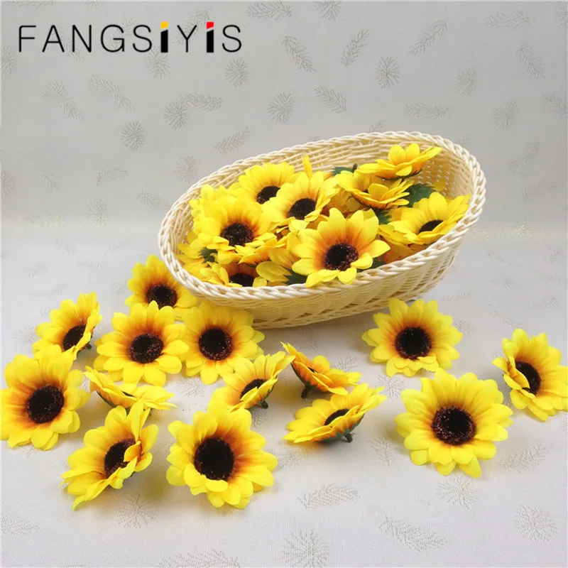100 ADET / Ayçiçeği lot 3.5 cm Mini Papatya İpek yapay çiçekler Parti Düğün Dekorasyon Ev Dekor (sapsız) çiçek Çelenk