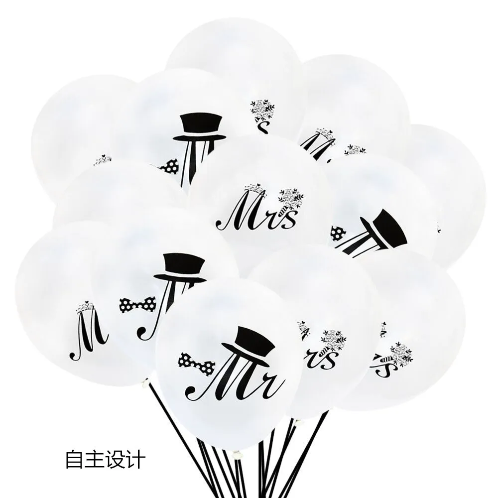 100 adet Beyaz Mr Mrs Balonlar Tema Parti Siyah Harfler Çift Kalma Romantik Atmosfer Balon Cosplay Düğün Doğum Günü