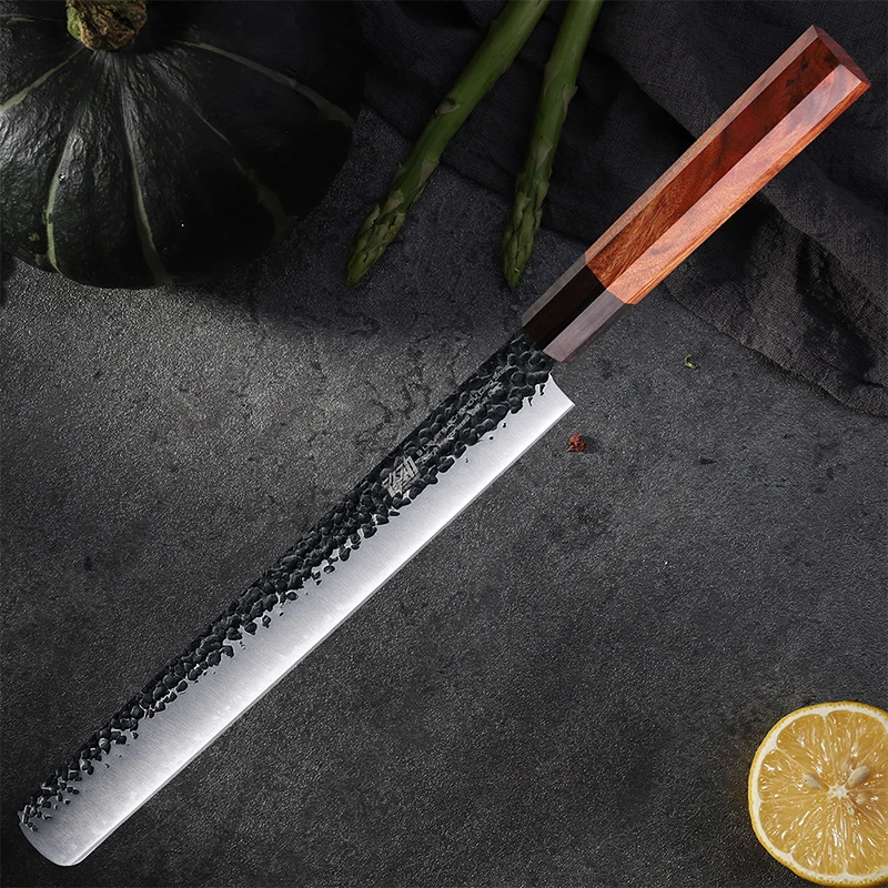 12 inç Somon dilimleme bıçağı 3 katmanlı 9CR18MOV Kaplı Çelik sekizgen Kolu Döş Jambon Bıçakları mutfak dilimleme fileto 50cm 2