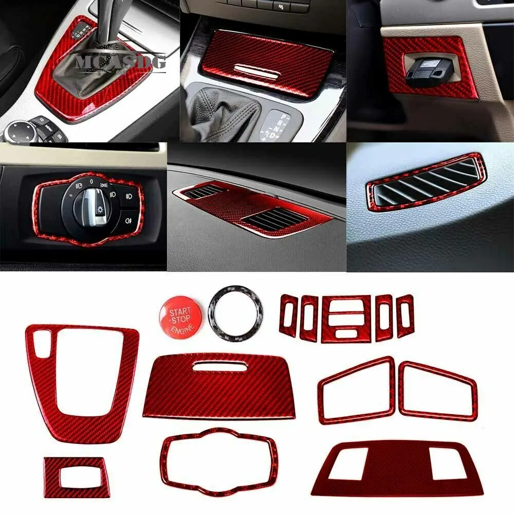 14 ADET Kırmızı Karbon Fiber İç Kapak Trim Fit BMW 3 Serisi için E90 E92 2005-12