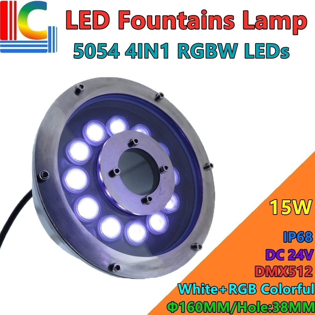 15W LED Çeşme Lambası 24V IP68 Yuvarlak sualtı ışıkları DMX512 RGB Renk ve Beyaz Yüzme Havuzu Lambaları 3535 4in1 LED havuz ışığı