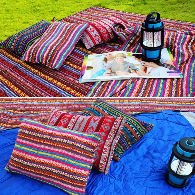 2 adet Meksika Hint Etnik Tarzı Çizgili Yastık Kılıfı minder örtüsü Ev Kanepe için Açık Piknik Yastık Kılıfı Çanta ile Kapakları