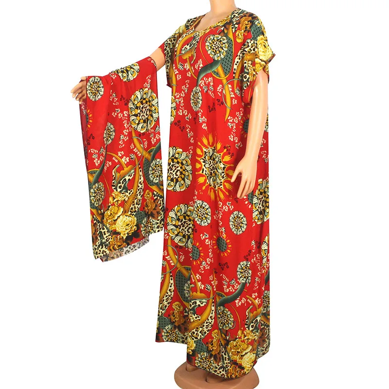 2020 Moda Yeni Varış %100 % Pamuk afrika kıyafeti Modern Yaz Çiçek Baskı Afrika Elbiseler Kadınlar İçin Maxi Elbise Eşarp İle