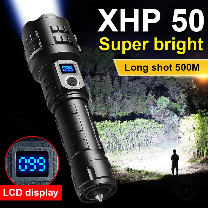 2022 XHP50LED Yükseltme Spor Süper parlak LED el feneri USB 18650 Şarj Edilebilir Taktik Yakınlaştırma Torch Kamp Flaş ışığı