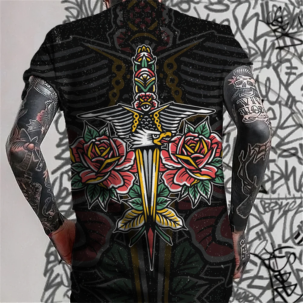 3D Baskı Yılan Dövme erkek tişört Yaz Pamuk Kısa Kollu Gömlek Büyük Boy Rahat Nefes Giysileri Üstleri Hip Hop Streetwear