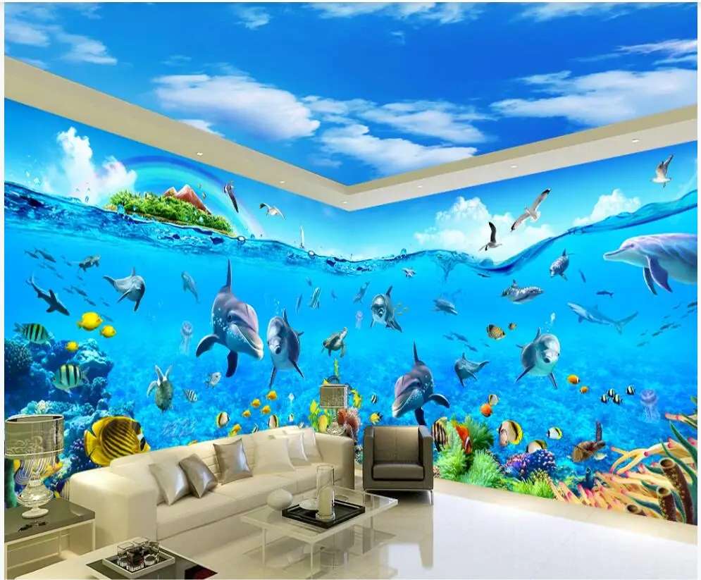 3d duvar kağıdı özel fotoğraf duvar Fantezi Okyanus Dünya Yunus Balık Mercan Tüm ev duvar dekoru odası duvar kağıdı duvarlar için 3 d