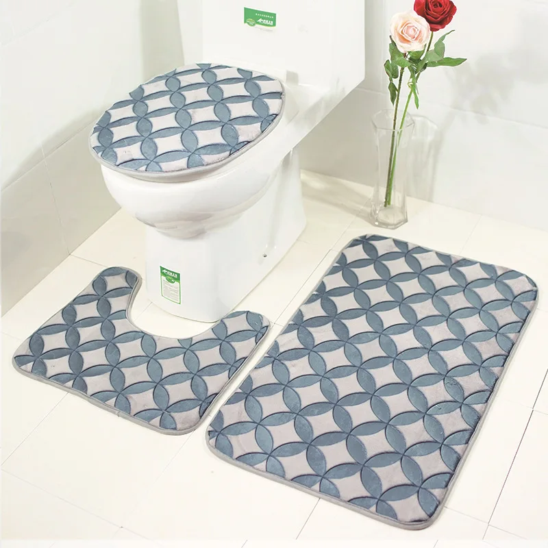 3D Kabartmalı 3 Adet Banyo Paspas Setleri kaymaz zemin halısı Tuvalet Banyo Paspasları Yastık Tuvalet klozet kapağı Emici Banyo Halıları 1