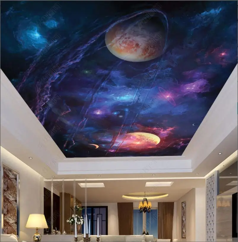 3d tavan duvar kağıdı özel fotoğraf gökyüzü evren alien uzay gezegen oturma odası Duvar Kağıdı duvarlar için 3d ev dekor
