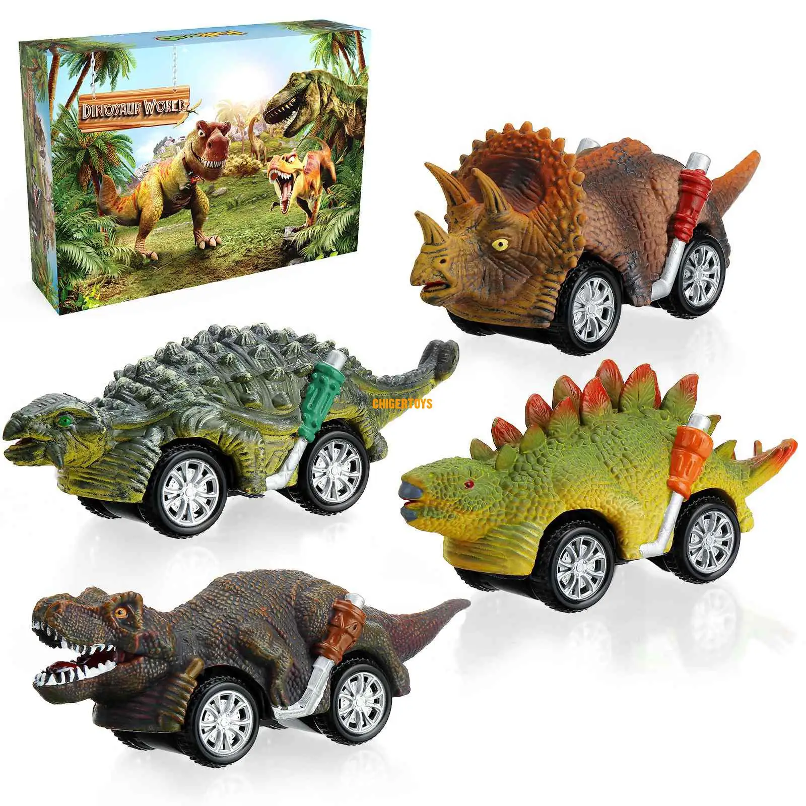 4 adet / takım Dinozor Geri Çekin Araçlar Geri Çekin Dinozor oyuncak arabalar Bebekler için 2-6 Yaş Dino Oyuncaklar Playset doğum günü hediyesi