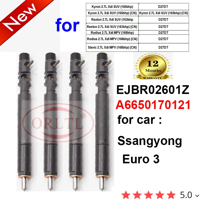 4 adet Yeni yüksek basınçlı enjektör EJBR02601Z (A6650170321) A6650170121 R02601Z 2601Z SSANGYONG Kyron Rodius Stavic 2.7 L