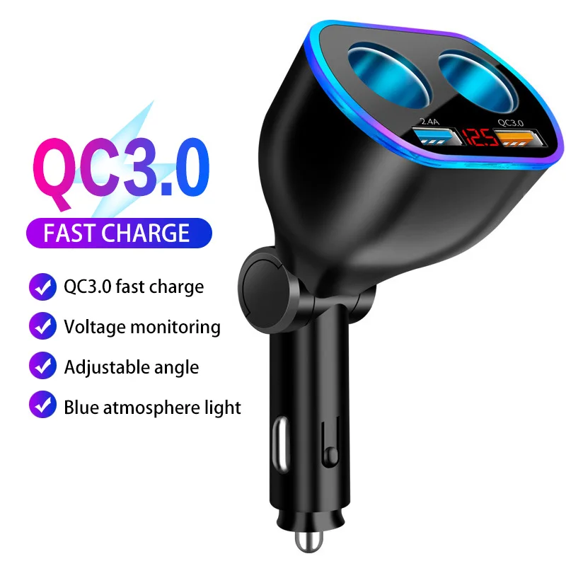 4-Port Çok Fonksiyonlu araba şarjı QC 3.0 Hızlı Şarj Çakmak Dijital Voltmetre ile Akıllı Telefon ve Araba için Ev 0