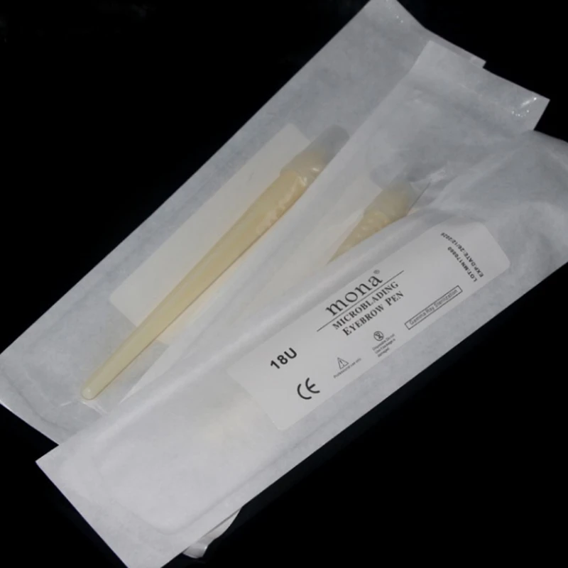 50 Adet Steril Tek Kullanımlık Manuel Kaş Microblading Kalem İle 12/16/18U İğneler Bıçak Manuel Microblade İğne Araçları
