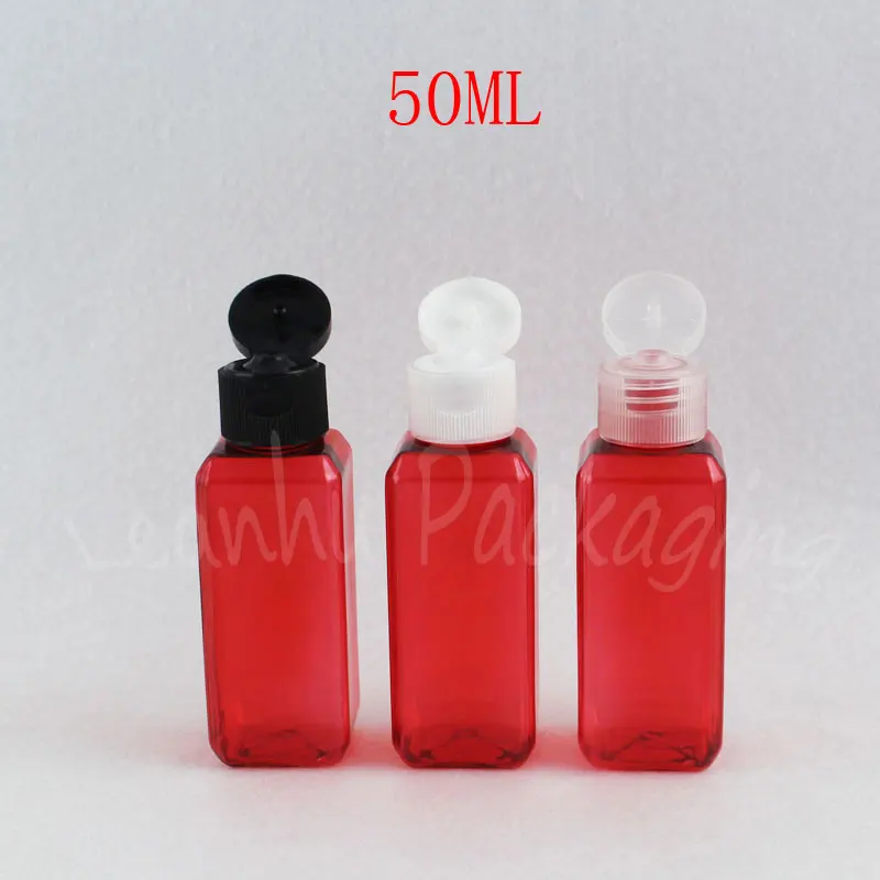 50 ML Kırmızı Kare Plastik Şişe Çevirme Üst Kapağı, 50CC Şampuan / Losyon Protable Ambalaj Şişe, boş Kozmetik Konteyner