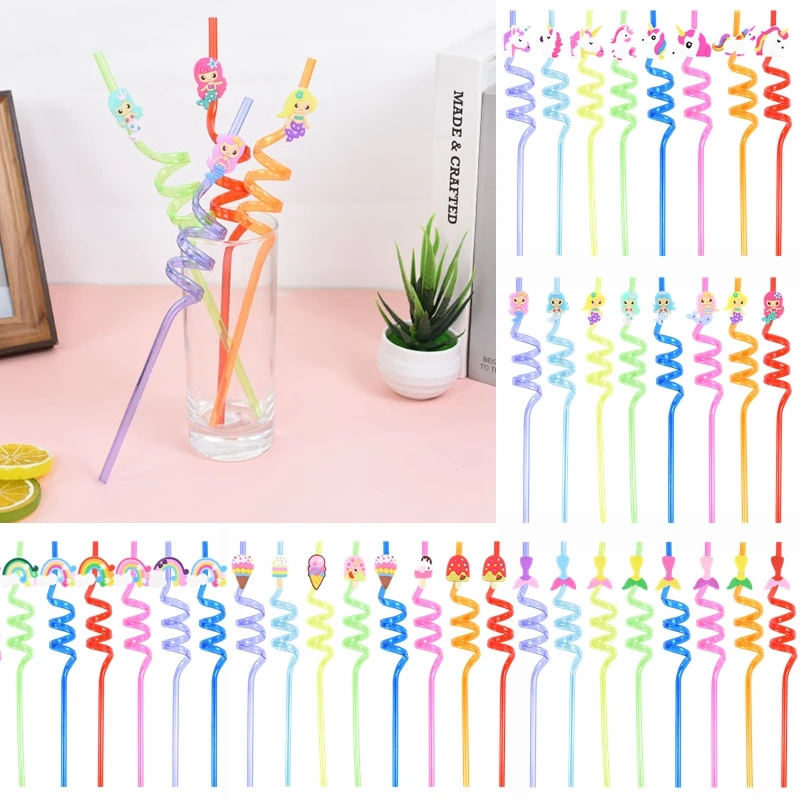 8 adet Kullanımlık Unicorn Mermaid Saman Renkli Plastik pipet Milkshake Suyu Buz İçecekler Çocuklar İyilik Parti Malzemeleri