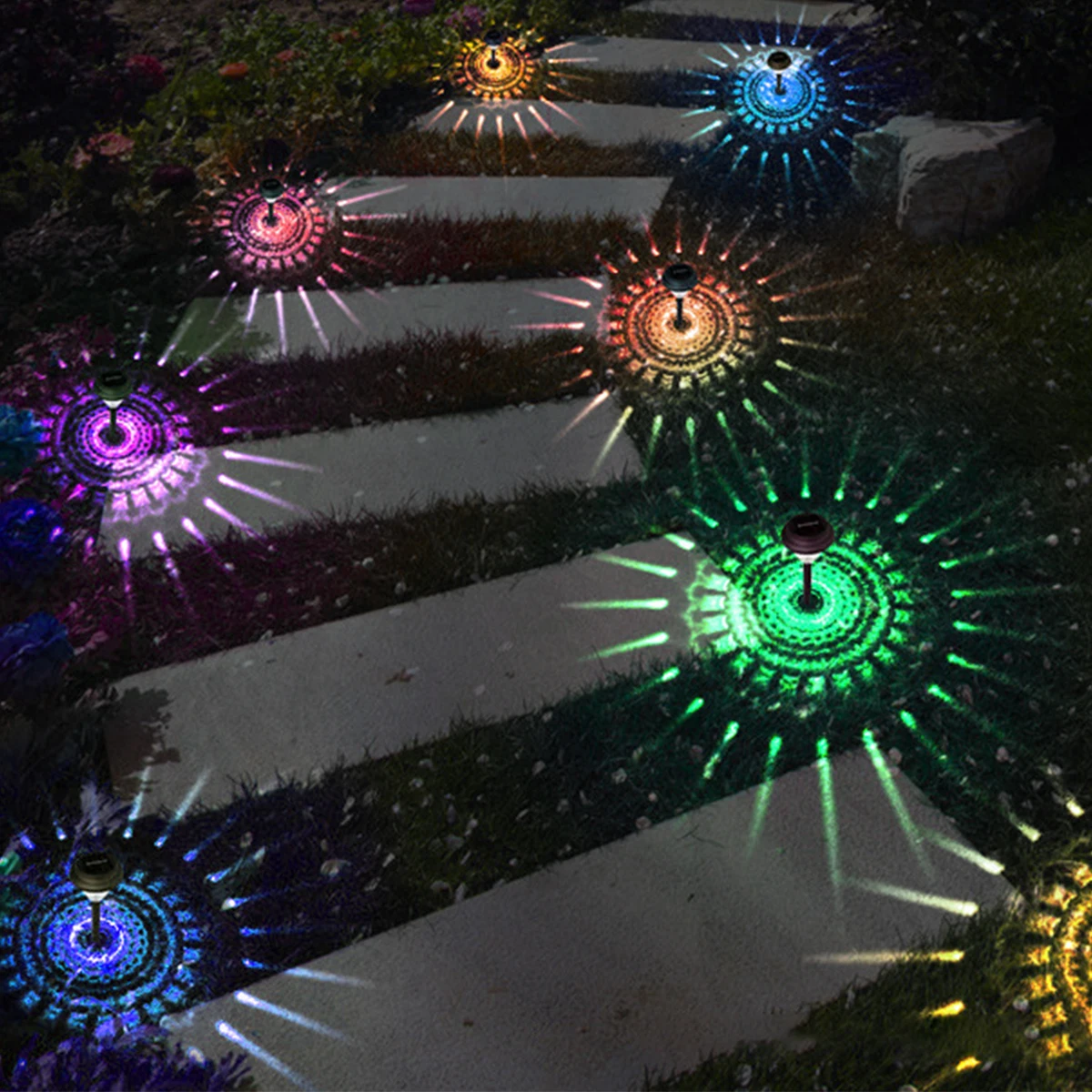 8 Paket güneş güneş ışığı yolu ışıkları açık güneş LED ışıkları RGB yolu çim ışığı bahçe dekoratif peyzaj parlaklık lambaları