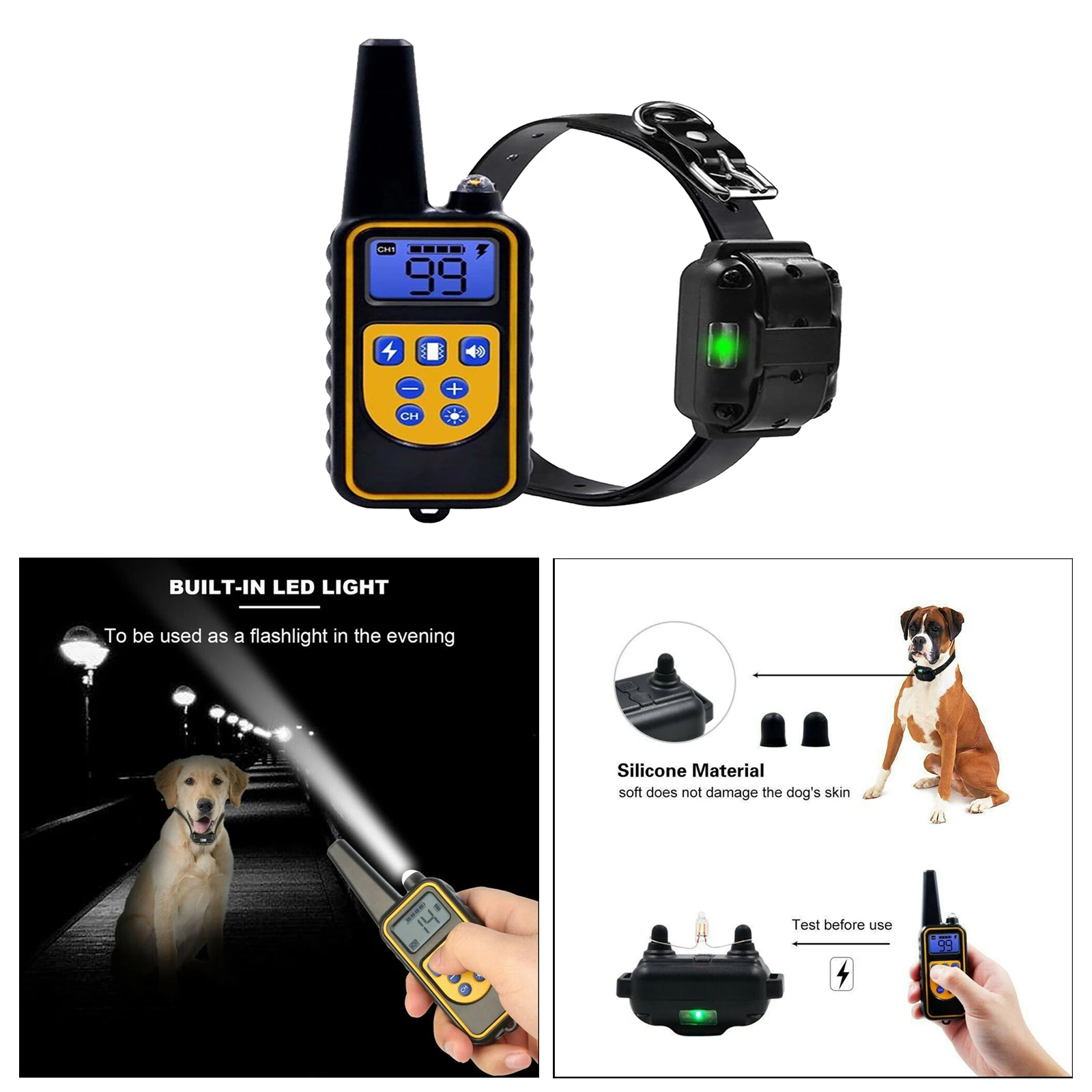 875 Metre Evcil Köpek Şok Eğitim Yaka Eğitmen Uzaktan LCD Su Geçirmez IP65 3