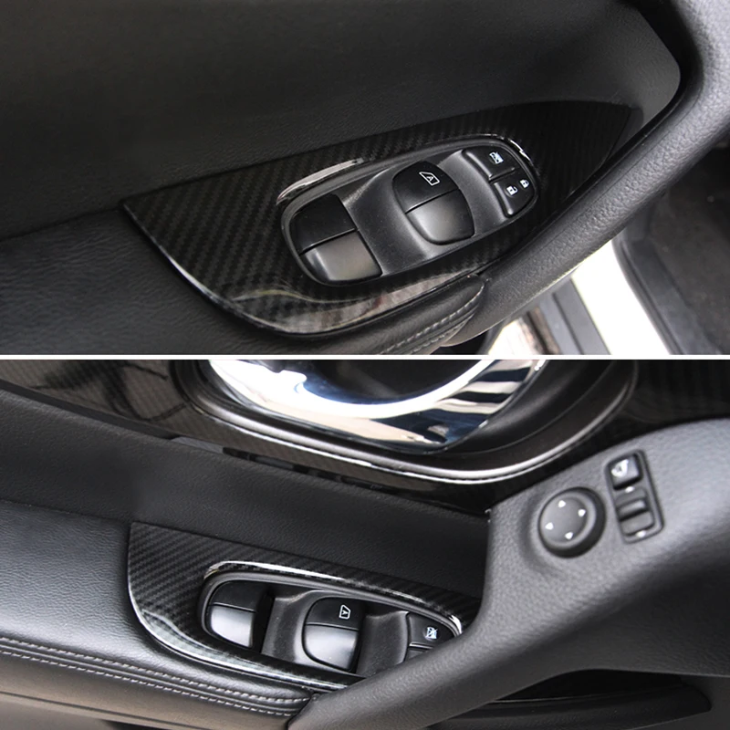 ABS Karbon fiber Nissan X-Trail XTrail İçin T32 Rogue 2014-2020 Aksesuarları Kapı pencere camı Asansör Kontrol Anahtarı Paneli Kapak 1