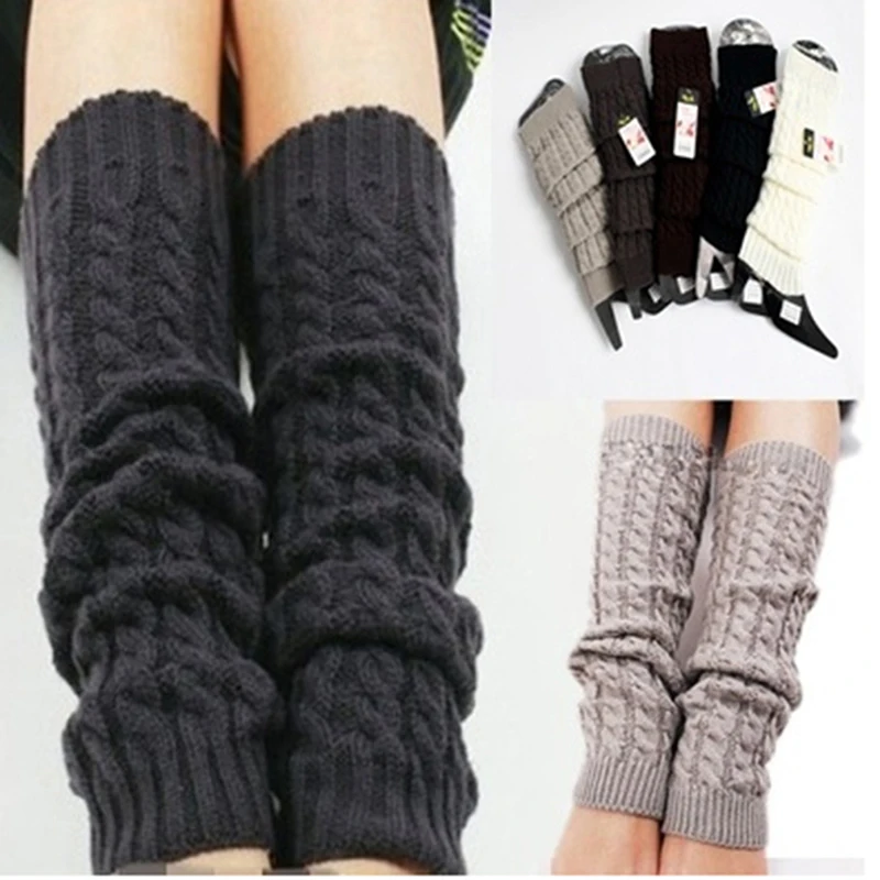 Bayan moda kış örgü tığ örme bacak ısıtıcıları Legging diz üstü çorap