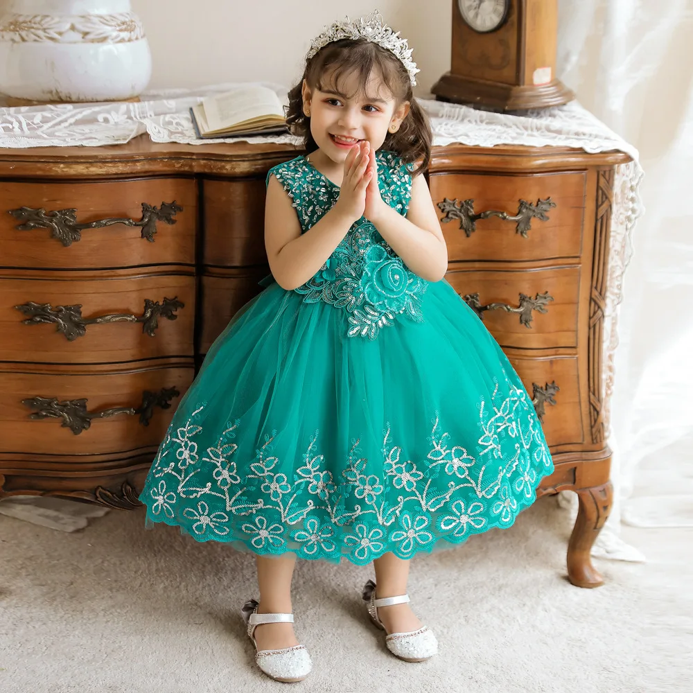 Bebekler Bebek Kız Yeşil Dantel Tutu doğum günü partisi elbisesi Çocuklar Düğün Tatil Boncuklu Önlük Yenidoğan Vaftiz Balo Prenses Önlük