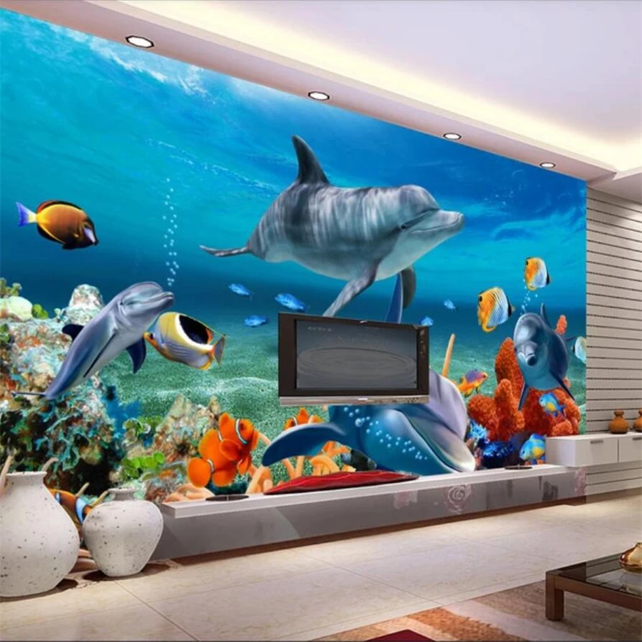 beibehang Özel duvar kağıdı 3D sualtı dünyası yunus TV arka plan duvar oturma odası yatak odası akvaryum dekoratif boyama обои