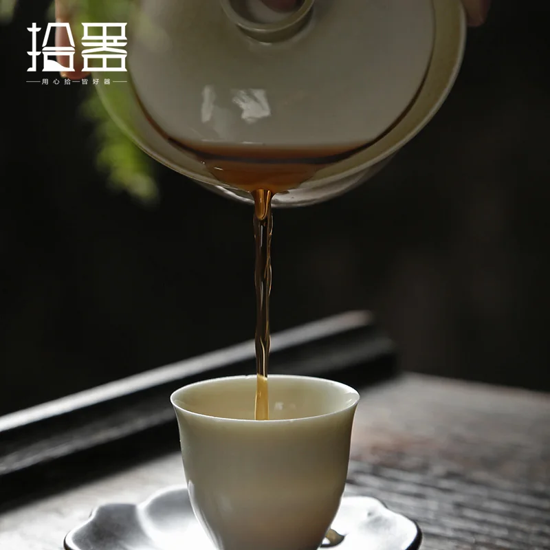 Bitkisel Kül Sır Seramik Üç kapaklı Kase Jingdezhen çay makinesi Tek Ev Kung Fu çay seti Büyük çay bardağı Kızartma Kase 1