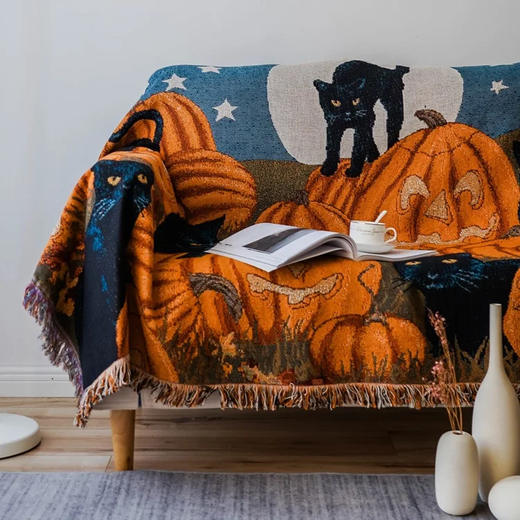 Cadılar bayramı tarzı püskül atmak battaniye yatak kanepe havlu tek tam kapak kanepe battaniyesi kış piknik örtüsü iskandinav goblen