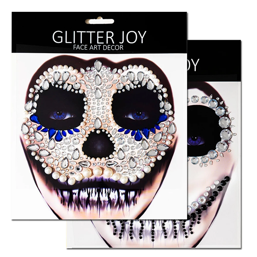 Cadılar bayramı Yüz Çıkartmalar 3D Akrilik Elmas Glitter Sahte Dövme Etiket Masquerade Noel Partisi Yüz Süs Dekorasyon