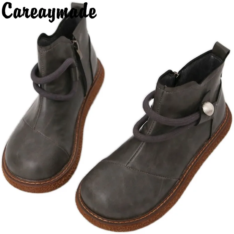 Careaymade-Retro büyük kafa ayakkabı kadın ayakkabısı kısa çizmeler sıcak ayakkabı muffin alt rahat çıplak çizmeler kadın botları