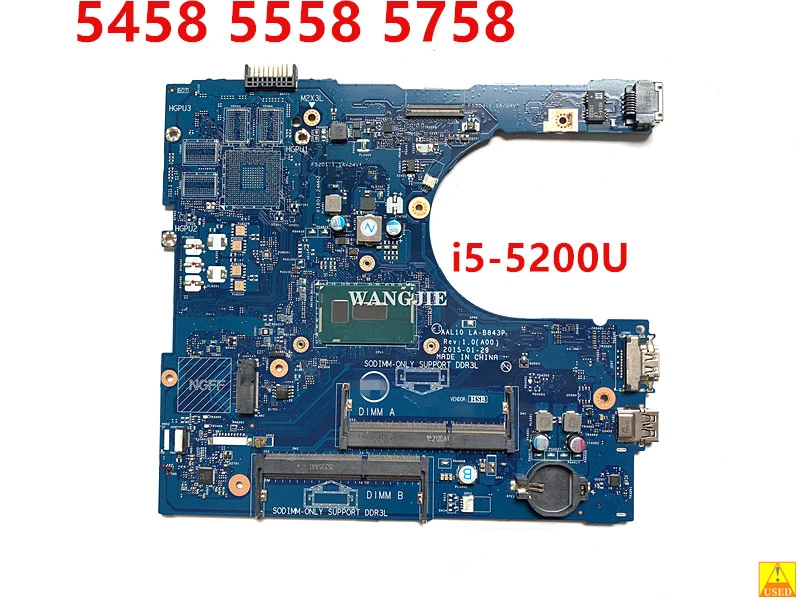 Dell 15 5458 5558 5758 için Kullanılan Anakart CN-0FRV68 0FRV68 FRV68 AAL10 LA-B843P UMA w / ı5-5200U Dahili CPU