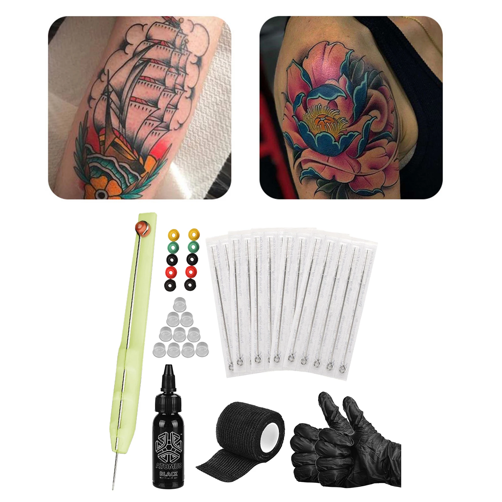 El Poke Sopa Dövme Seti DIY Dövme Kaynağı Mürekkep Eldiven Inkbox Dövme İğneler Seti 3RL / 5RL / 7RL / 9RL İğneler dövme #E