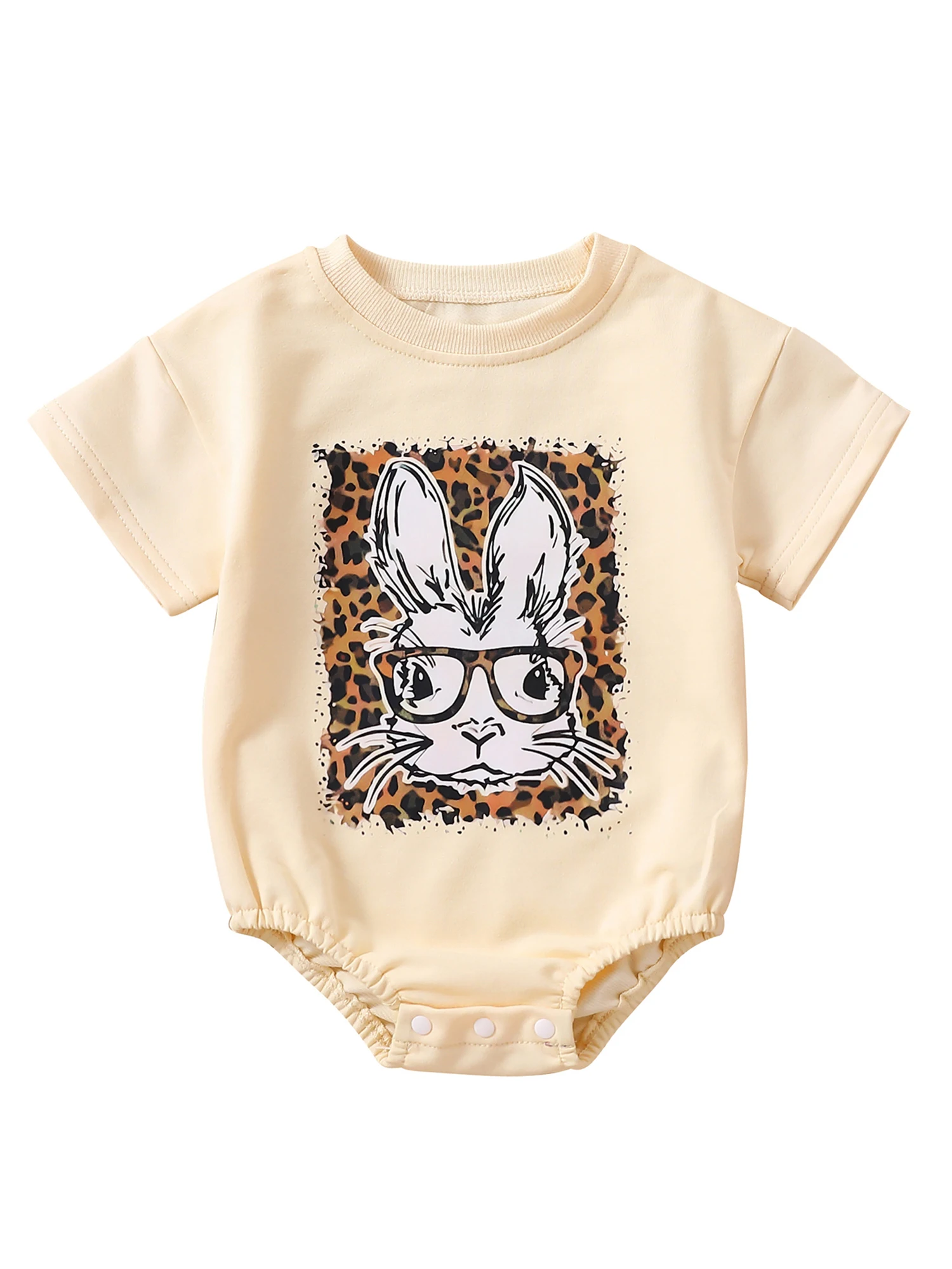 Erkek bebek Kız T-shirt Romper Kısa Kollu paskalya tavşanı Baskı Rahat Sonbahar Bahar Düğmesi Tulum