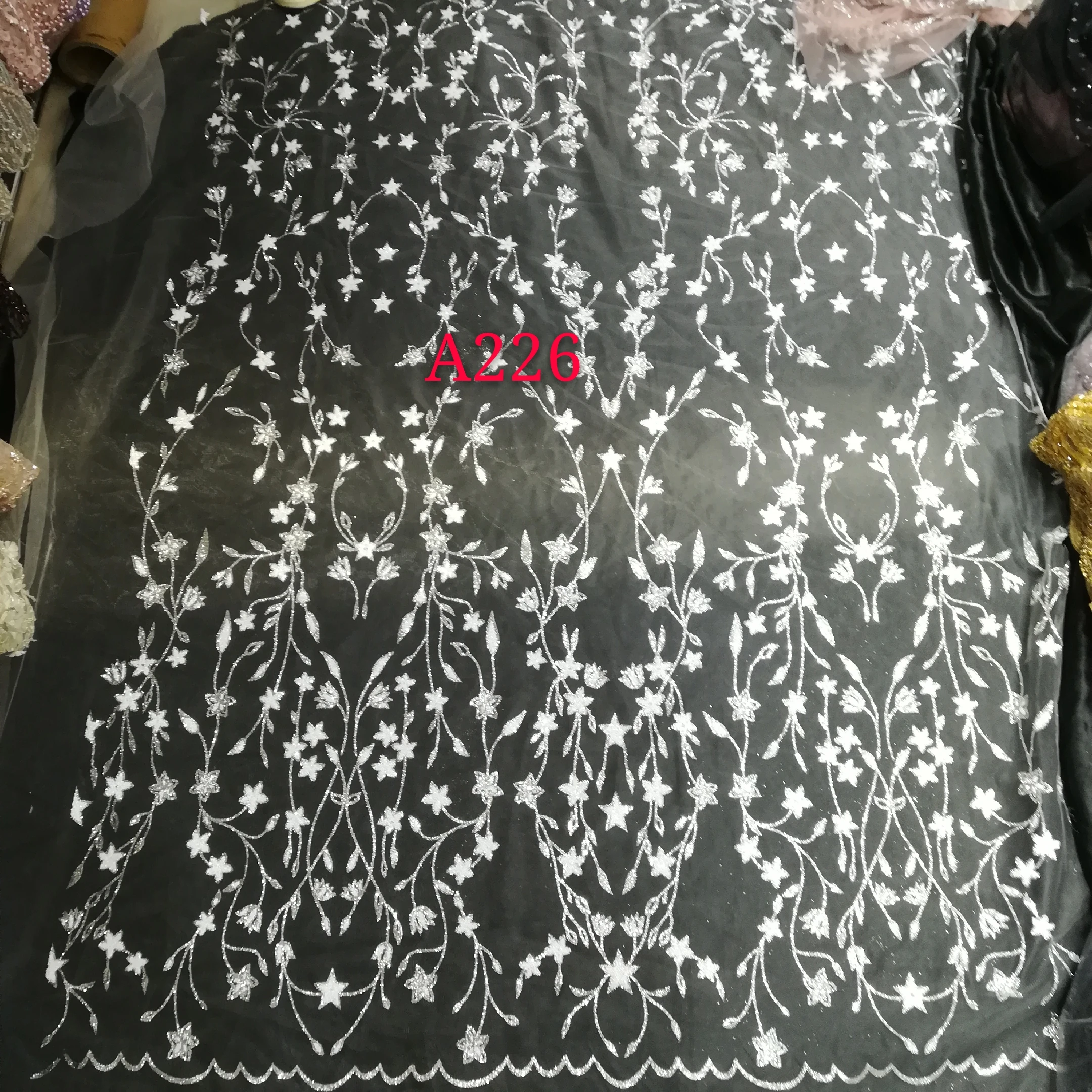 Fransız Haute Couture 5 yard Bling glitter küçük boncuklar Tül Dantel Kumaş Düğün Gelin Elbise için