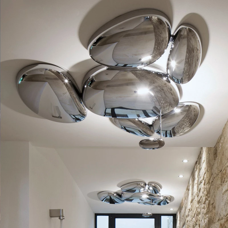 Gümüş lamba LED cam tavan ışıkları Lüks Metal Cıva Tavan Lambası Fuaye art deco lamba