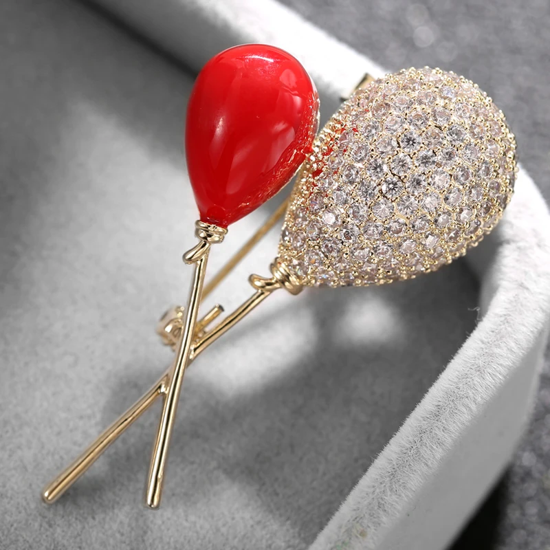 Güzel Kırmızı Balonlar Emaye Pin Yüksek Kalite Lüks Broş Pins Takı Aksesuarları Moda Kristal Balon Broş Kadınlar için