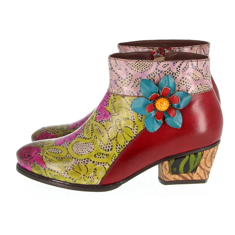 Hakiki Deri Kadın yarım çizmeler Bayanlar Kış sıcak ayakkabı Med Topuk Platformu Takozlar Çiçek 2019 Yeni Moda Ücretsiz Kargo