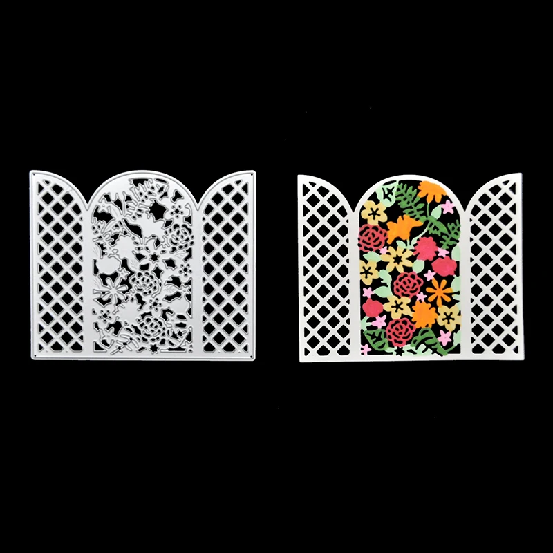 Happymems Bahçe Tema Çit ve çiçek Kesme Ölür Kart Yapımı Scrapbooking İçin Ev Dekorasyon Gümüş Metal Kalıp Kesim DIY Kapı