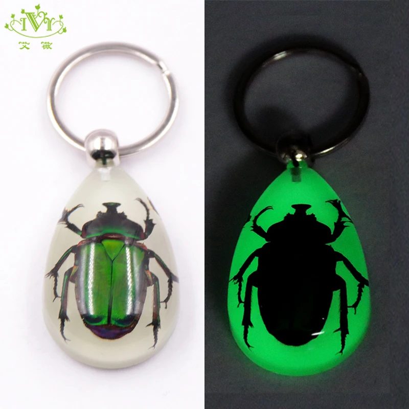 IVR Glow-in-the-Dark Gerçek Böcek Anahtarlık Aydınlık El Yapımı Reçine Doğal Yeşil Beetle Anahtarlık benzersiz anahtarlık kadın erkek için