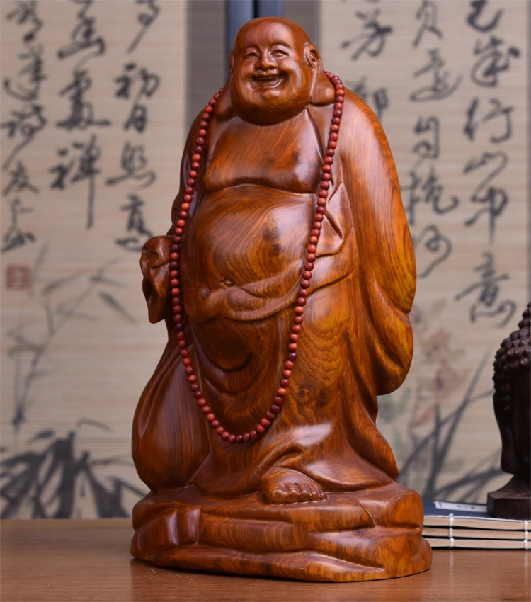 IYİ Buda-EV Manevi koruma Korusun aile # ıyi şanslar Getirmek El Yapımı Sarı armut ahşap oyma Maitreya Buda heykeli