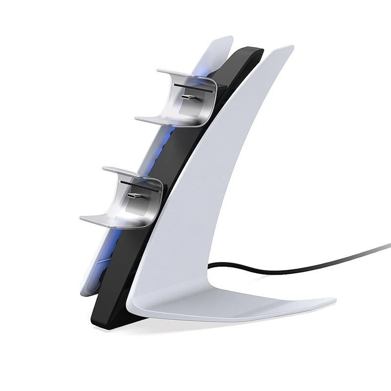 Için PS5 Gamepad uçak tipi iki kişilik şarj cihazı kablosuz çift saplı şarj standı mavi ışık ile
