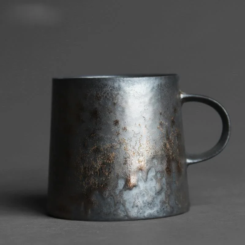 Japon fırın siyah altın kolu ana çay bardağı el yapımı antika kaba çömlek kahve süt çay bardağı