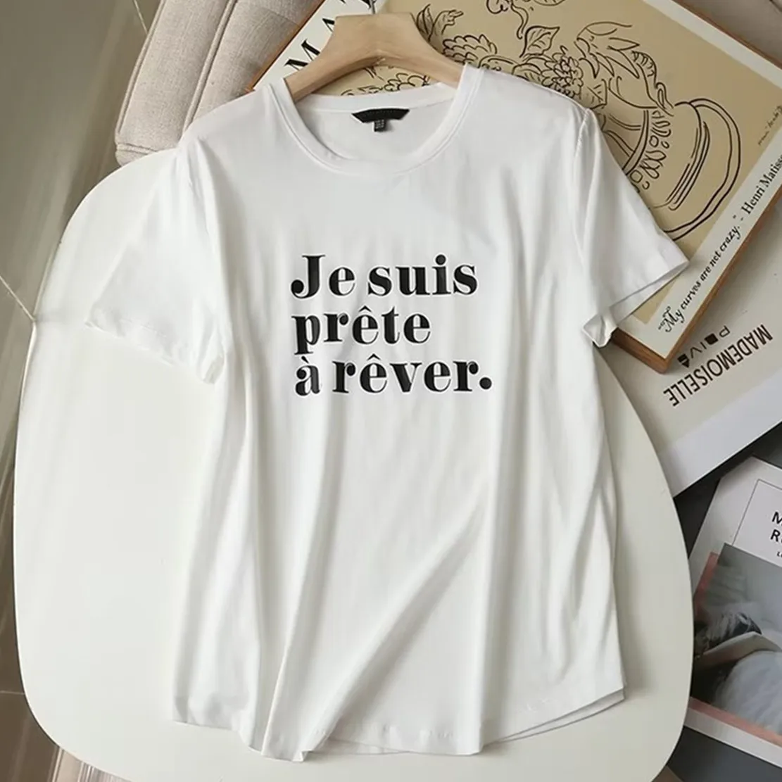 Jenny & Dave 2022 İngiltere Tarzı Pamuk Yaz Tişörtleri Kadın Moda İspanyolca Mektup Baskı Basit Sokak Üstleri