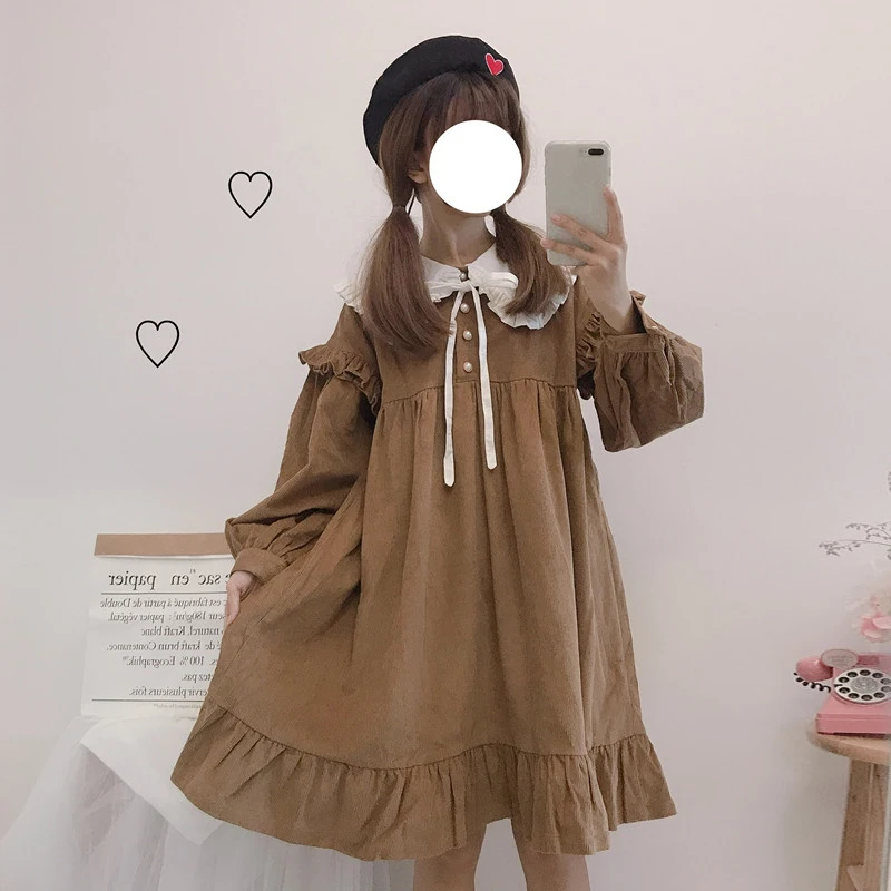 Kadife Çay Partisi Japon Kawaii Giyim Kız Donanma Yaka Günlük Yumuşak Kız Çay Partisi Gotik Lolita Elbise Op Sonbahar Kış
