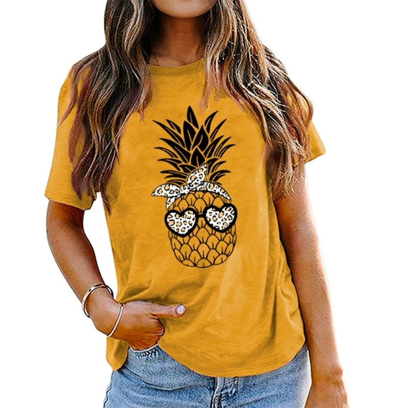 Kadın kısa kollu tişört Rahat Ananas Güneş Gözlüğü Sevimli Grafik kazak üst 1
