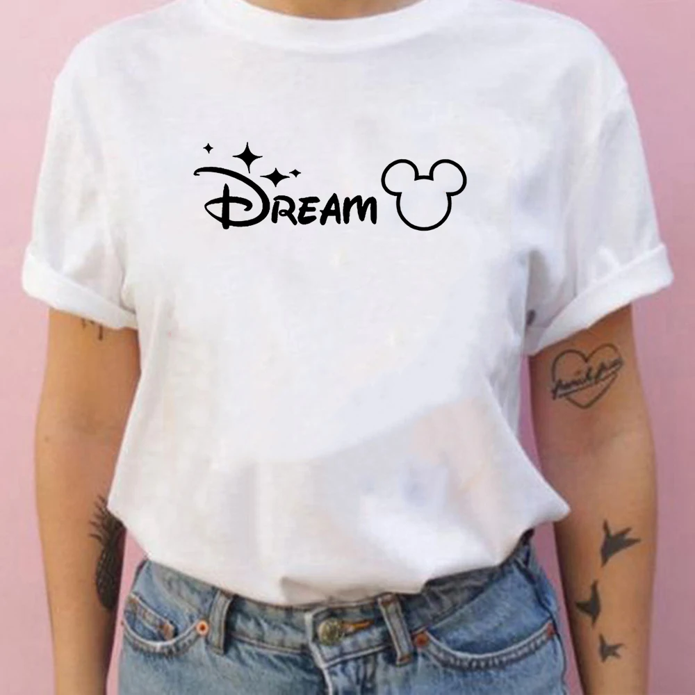 Kadın T Shirt Moda Mickey Mouse RÜYA Mektup T-shirt kadın kıyafetleri Kısa Kollu Tişörtleri Casual Tops Tee Gömlek Femme 5